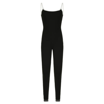 Mono deportivo de una pieza para mujer, con tirantes ajustables y borde en contraste, ajustado, sexy, para yoga