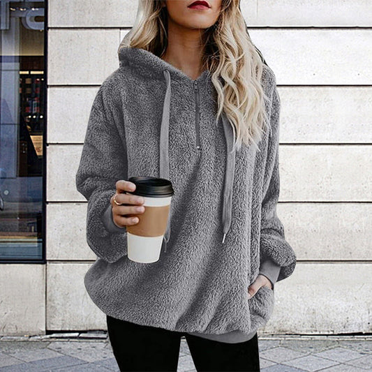 Ropa de otoño e invierno para mujer, cárdigan de manga larga con capucha y color liso