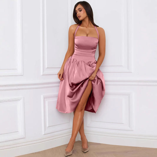 Vestido midi sexy sin mangas con espalda descubierta y cordones para otoño e invierno