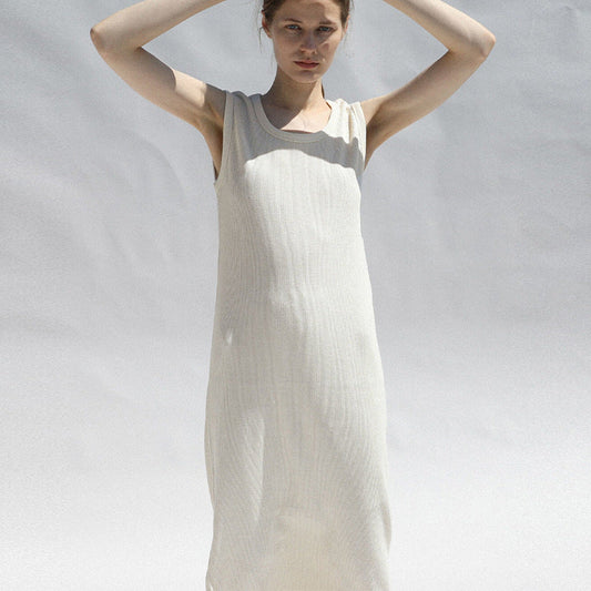 Vestido sin mangas con textura de gofre francés, agradable para la piel, vestido tipo chaleco, sencillo, fino, corte A, vestido largo, ropa de mujer