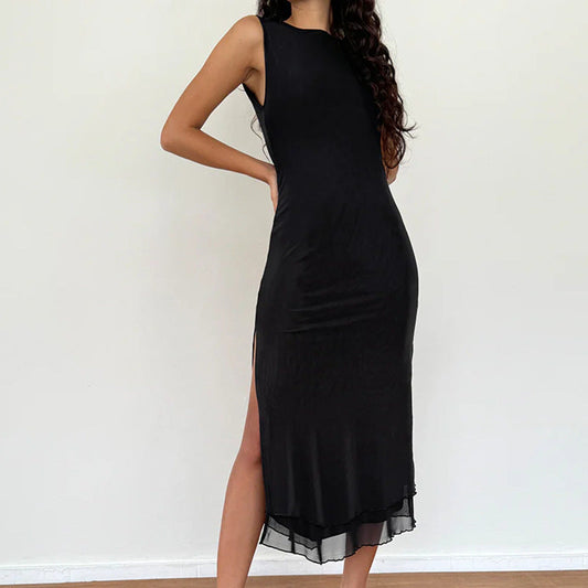 Vestido sin mangas sexy con abertura en la espalda y abertura en la cadera para mujer