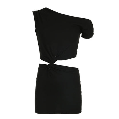 Vestido sin mangas con hombros descubiertos, corte ahuecado, con costuras torcidas y hombros descubiertos para mujer