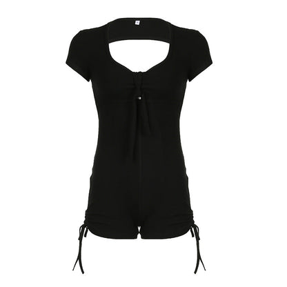 Mono deportivo de verano con tirantes y espalda descubierta y cordón, de manga corta, plisado y sexy