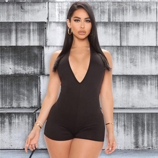 Mono sexy de verano para mujer, con escote en V, ajustado, sin espalda y cuello halter
