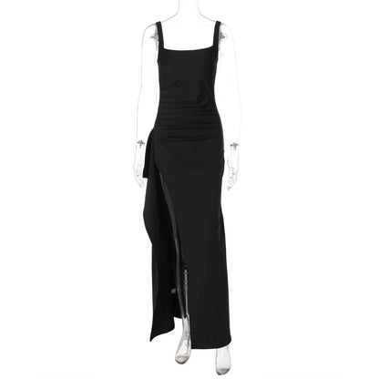 Vestido de noche para mujer, vestido largo de verano sexy con tirantes, espalda descubierta y abertura alta.