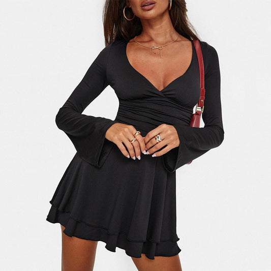 Vestido elegante sexy con escote en V profundo y manga larga