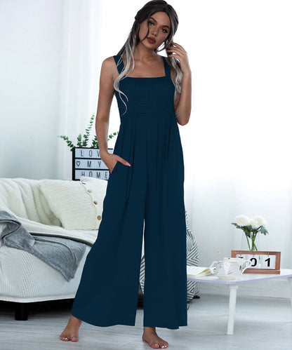 Summer Women Clothing Smocking Vest Sling Wide Leg Jumpsuit Women