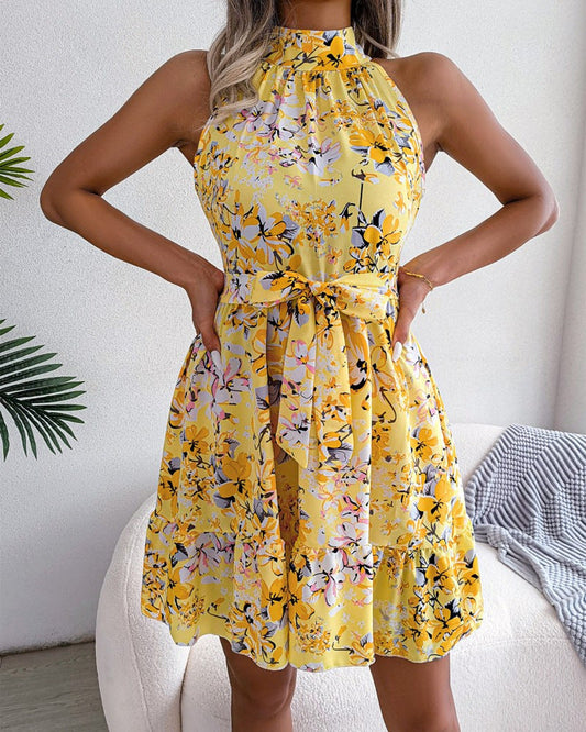 Vestido sin mangas con estampado de princesa dulce para mujer