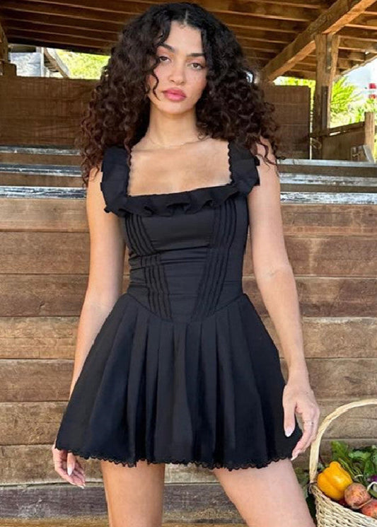 Midnight Charm - Ruffled Corset Mini Dress