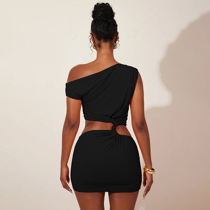 Vestido sin mangas con hombros descubiertos, corte ahuecado, con costuras torcidas y hombros descubiertos para mujer