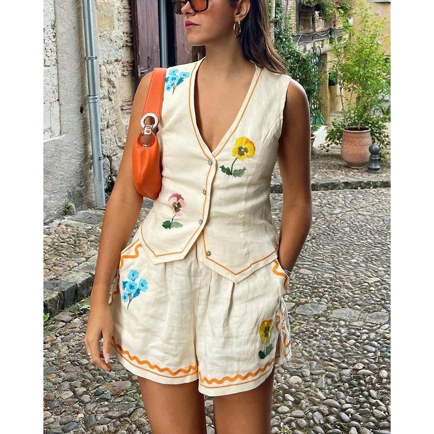 Conjunto de dos piezas formado por chaleco y pantalón corto, informal, holgado, para primavera y verano, para mujer