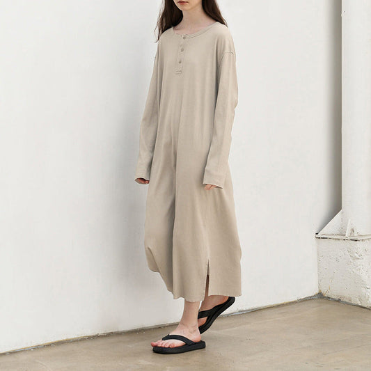 Vestido largo de punto informal, suelto, artístico y de manga larga para otoño para mujer.