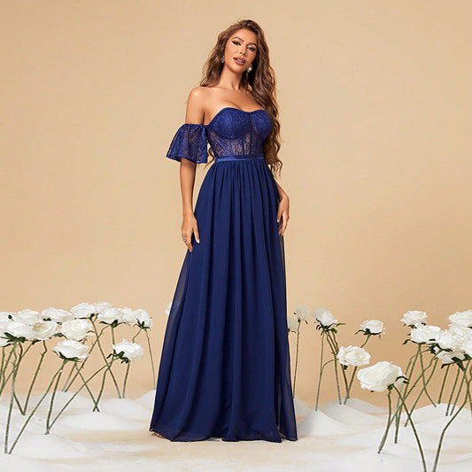 Vestido de fiesta elegante y moderno con cuello de tubo de otoño para mujer, vestido de noche para graduación, vestido de fiesta de color liso largo
