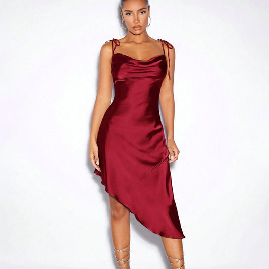 Vestido de satén con tirantes para primavera y verano, vestido de noche de satén sexy para mujer.