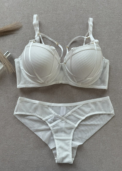 Snowfall Mesh Strappy Underwire Lingerie Set