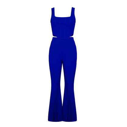 Summer Pants Suit Solid Color Office Sleeveless Vest Split Trousers Casual Two Suits