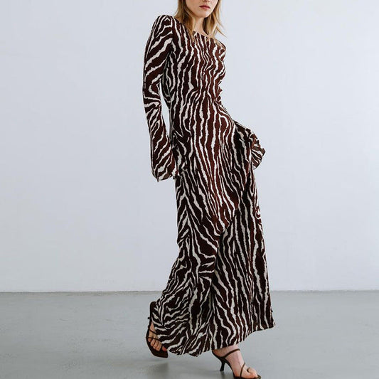Vestido holgado con estampado de rayas, informal, de cuello redondo y manga larga, para mujer, otoño e invierno