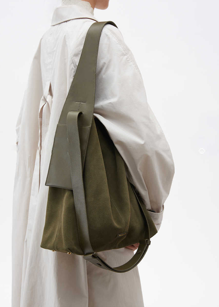 Suede and Leather Bucket Tote Bag