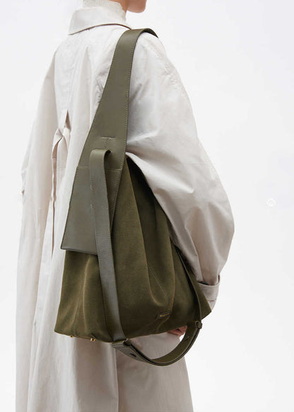 Suede and Leather Bucket Tote Bag