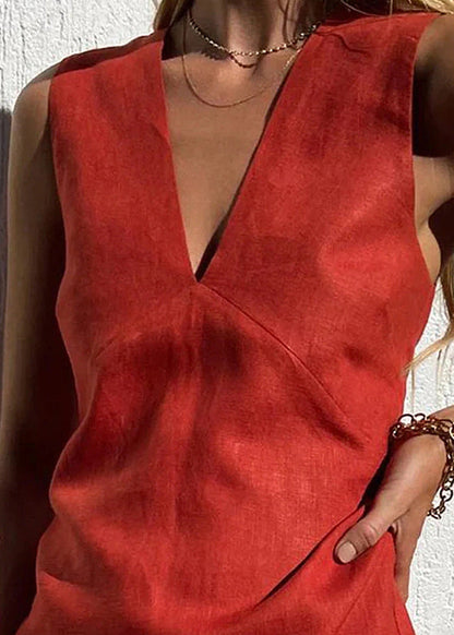 Sienna Trace - Deep V Linen Mini Dress