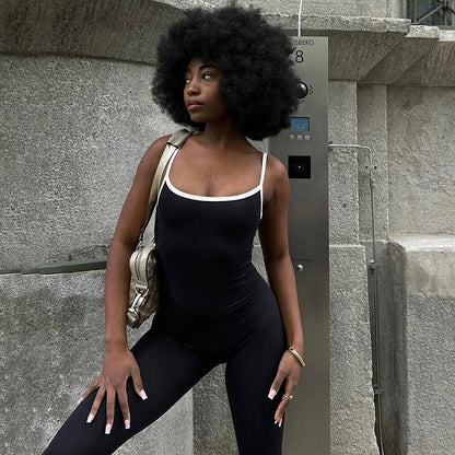 Mono deportivo de una pieza para mujer, con tirantes ajustables y borde en contraste, ajustado, sexy, para yoga