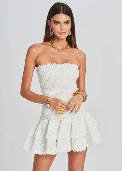 Zaria Strapless Ruffle Mini Dress – Smocked Yellow Eyelet