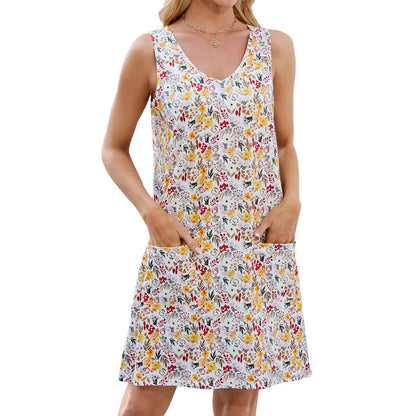 Vestido informal holgado sin mangas con estampado de primavera y verano