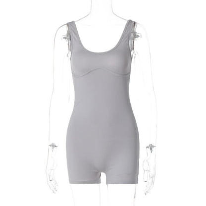 Mono ajustado con cuello en U y tirantes para mujer, ropa de verano para tiro callejero, color liso