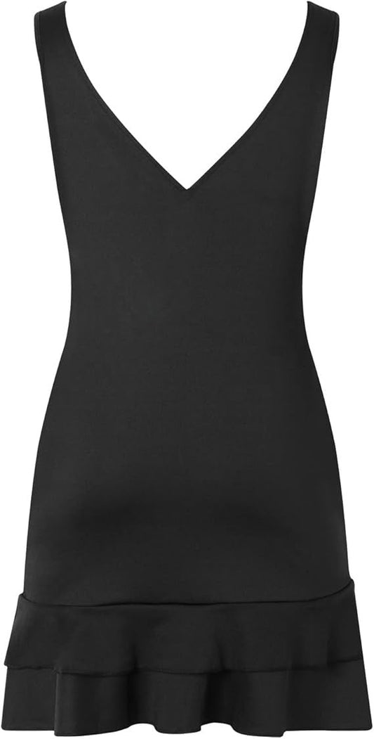 Vestido de noche ajustado negro con escote en V y espalda descubierta para mujer