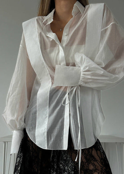 Rosette – Oversized Shirt with Ribbon-Tie Puff Sleeves