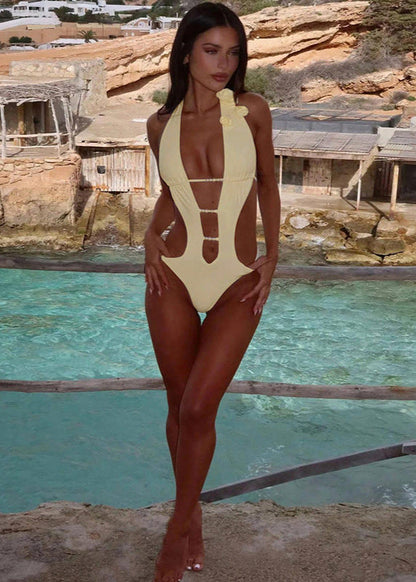 Sunburst Pearl-Accent Plunge Swimsuit