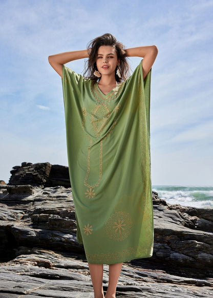 Oasis Serenity - EmbroideRed Caftan Maxi Dress