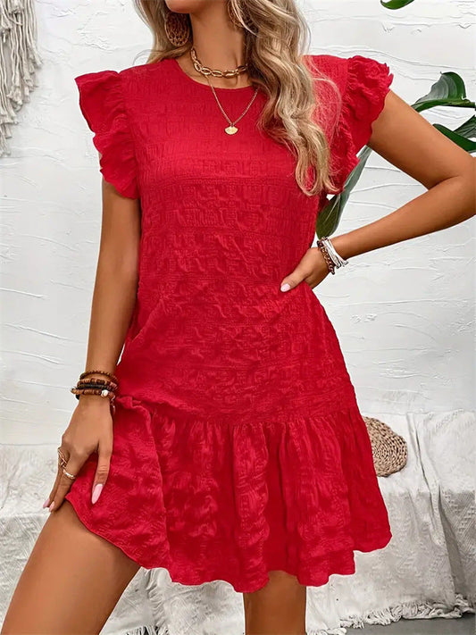 Vestido sin mangas con volantes para mujer, corte A, mangas largas, holgado y corto