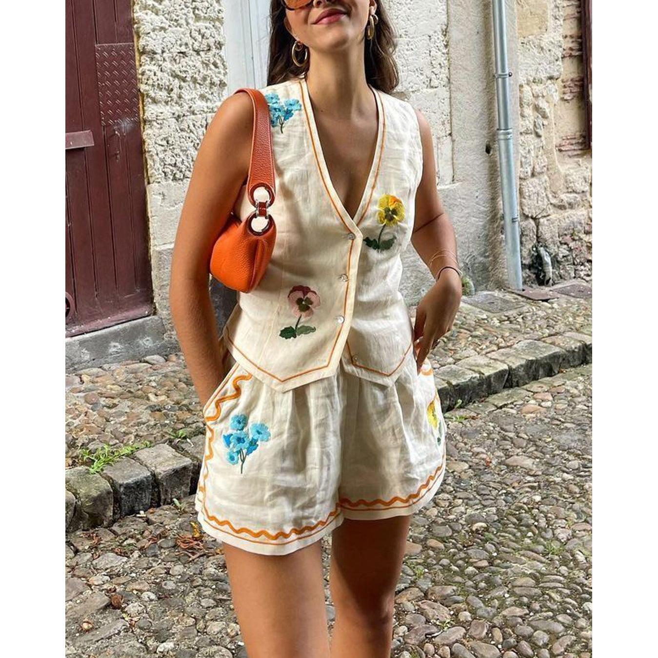 Conjunto de dos piezas formado por chaleco y pantalón corto, informal, holgado, para primavera y verano, para mujer