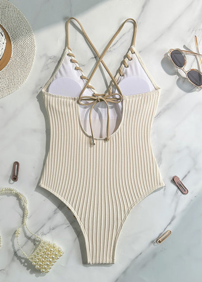 Lena - Ribbed Lace-Up One Piece Swimsuit