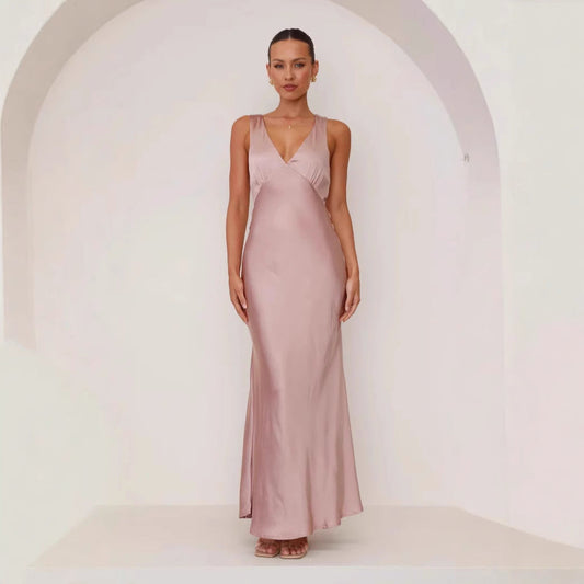 Vestido de mujer color sólido cuello en V ajustado vestido sexy vestido de noche