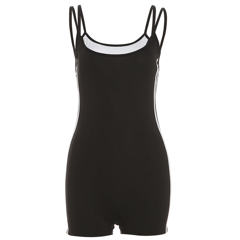 Mono deportivo de verano sexy ajustado de corte bajo sin espalda de dos piezas con tirantes falsos a la cadera para mujer