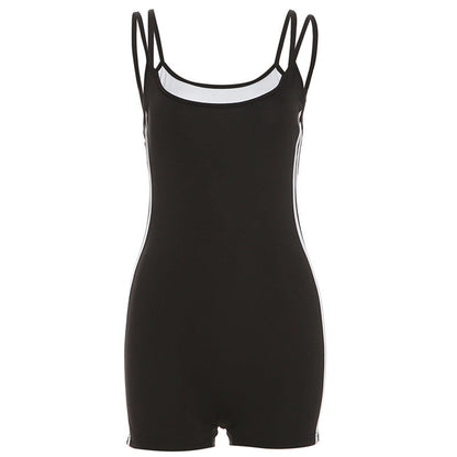 Mono deportivo de verano sexy ajustado de corte bajo sin espalda de dos piezas con tirantes falsos a la cadera para mujer