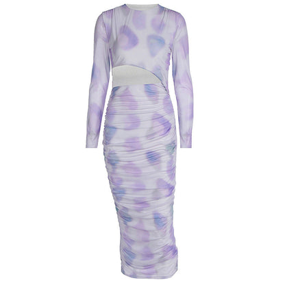 Vestido de manga larga con aberturas y estampado personalizado de color degradado para mujer, otoño e invierno