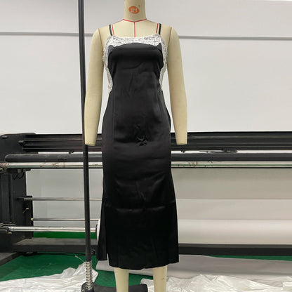Vestido de noche ajustado para mujer, vestido largo de encaje con espalda descubierta y tirantes sexy.