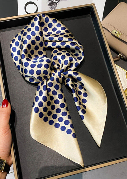 Satin Polka Dot Scarf – Navy on Champagne Square 70x70