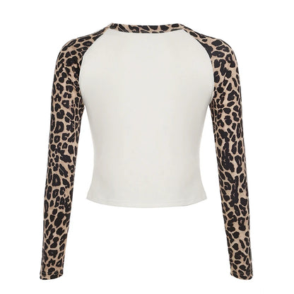 Leopard Patchwork Women¡¯s Long Sleeve T-Shirts O-Neck Start Leopard Prints Top Tees Autumn Fashion New Women¡¯s Clothes