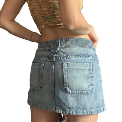 Falda vaquera estética de los años 2000 Y2K para mujer, estilo grunge Harajuku, minifalda vaquera corta con bolsillos, moda coreana, ropa de calle.
