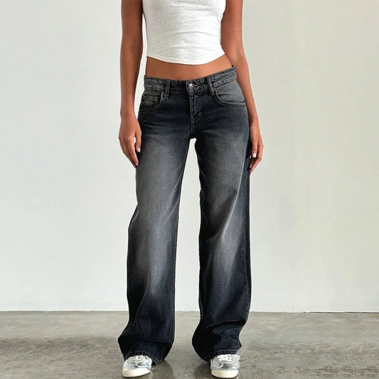 Pantalones vaqueros anchos Y2K para mujer, vaqueros de estilo boyfriend, holgados, de cintura baja, estilo vintage, estilo cyber grunge