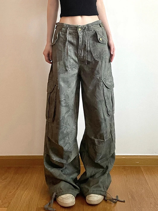 Pantalones vaqueros cargo con estampado de camuflaje para mujer, bolsillos, cintura media, estilo vintage preppy hippie, rectos