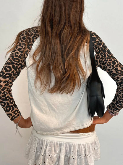 Leopard Patchwork Women¡¯s Long Sleeve T-Shirts O-Neck Start Leopard Prints Top Tees Autumn Fashion New Women¡¯s Clothes