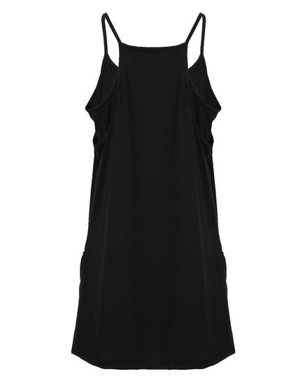 Mono negro liso de dos capas con pierna ancha para mujer, informal, holgado, sin mangas, para vacaciones de verano