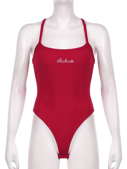 Letters Embroidery Sexy Bodysuit Lingerie Camisole Corset Top Women Underwear One-Pieces Body Feminino Red Lenceria Femenina