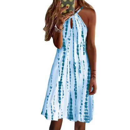 Vestidos cortos con cuello halter y estampado sencillo para mujer, moda informal, con aberturas en la espalda, sin mangas, para ir al trabajo