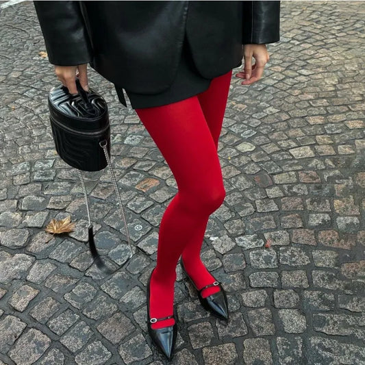 Medias rojas de invierno para mujer, lencería transparente, pantimedias ajustadas, lencería nueva, leggings de encaje, bodys, calcetines sexys para mujer